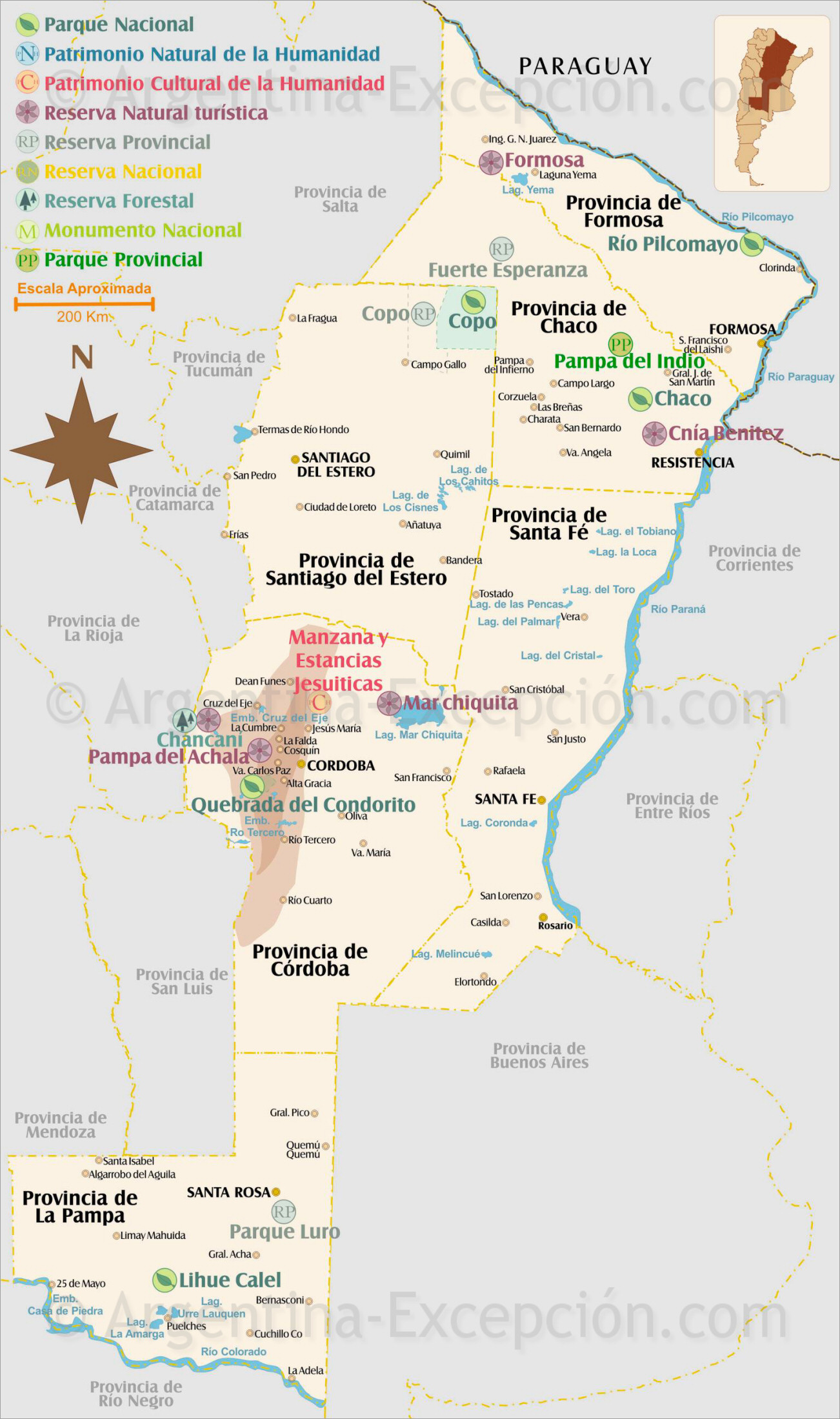 Map of Pampas and Sierras Parks, Argentina