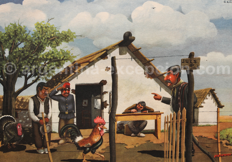 Le recrutement forcé. Dessin F. Molina Campos, calendrier Alpargatas Le recrutement forcé. Dessin F. Molina Campos, calendrier Alpargatas