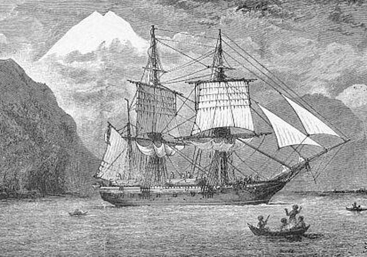 Le navire Beagle traversant le détroit de Magellan Le navire Beagle traversant le détroit de Magellan